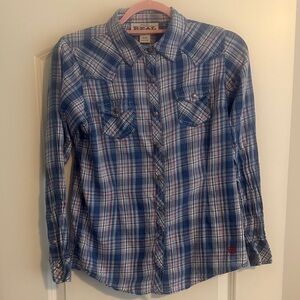 Ariat Blue and White Plaid Button Down Shirt